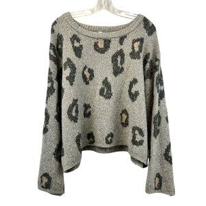 Trueblood Collection Womens Knit Sweater Gray/Multi Leopard Print Size Medium